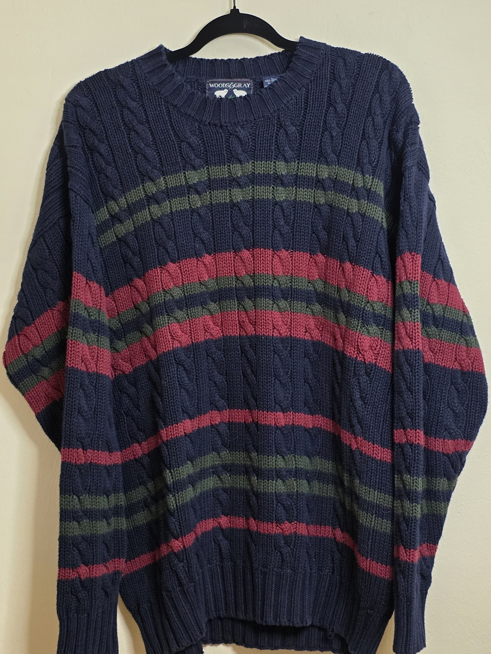 Men’s Navy Cotton Cable Knit Sweater